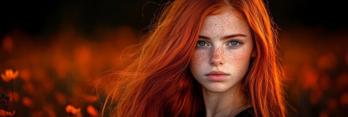 Fototapeta premium A red-haired woman with abundant freckles covering her face and hair