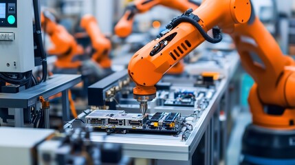 Robotic Arms Assembling Components on Factory Line