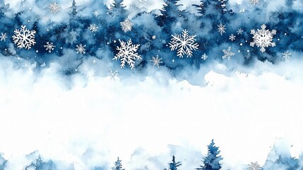 Subtle Watercolor Snowflakes and Stars on Blue Background