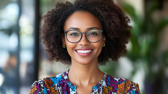 Smiling Woman Working in Modern Office