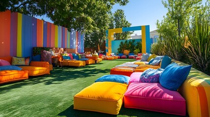 Vibrant and playful backdrop with bold geometric designs colorful patterns and a fun joyful atmosphere perfect for a lively festive occasion