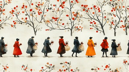 Fototapeta premium Minimalistic Christmas Carolers with Soft Tones