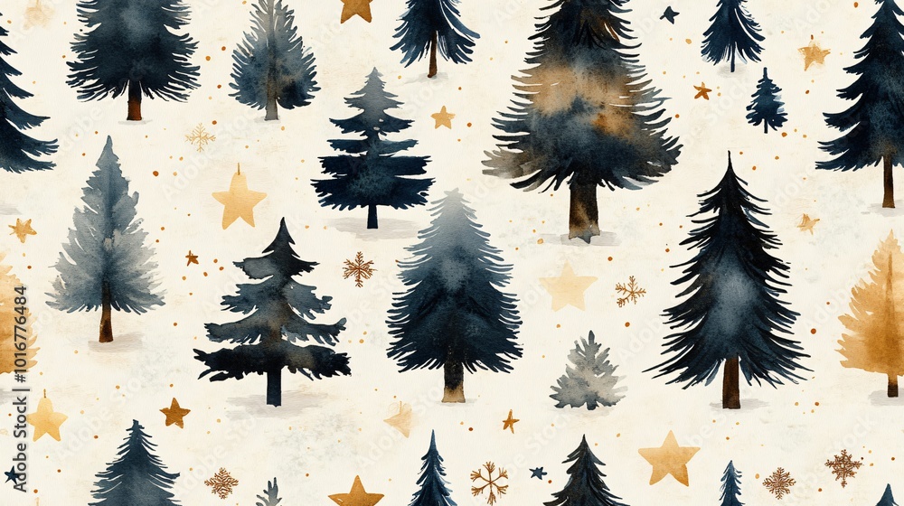 Aufkleber scandinavian christmas element pattern with trees and stars