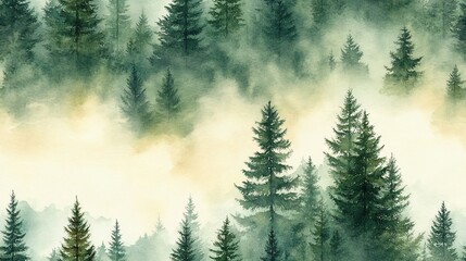 Fototapeta premium Serene Evergreen Trees in Muted Green Tones