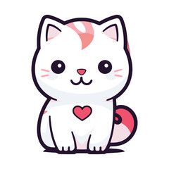 Obraz premium Cute White Cartoon Cat with Heart Design