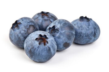 Fresh ripe blueberries, isolated on white background.