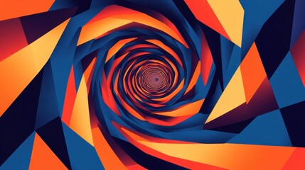 Obraz premium Abstract Geometric Pattern with Spiraling Layers of Orange, Blue, and Black