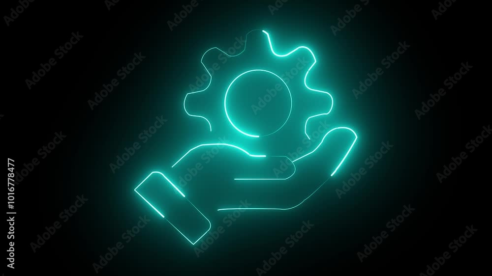 Poster continuous one single line hand setting icon drawing management manufacturing icon neon glow vector 
