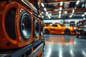 New car audio speakers installation concept background.