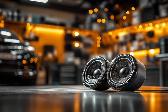 New car audio speakers installation concept background.