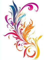  A white background features a vibrant floral design with twirling swirls along its edges