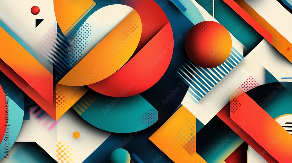 Aufkleber abstract geometric pattern with vibrant colors and shapes.