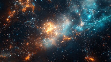 Fototapeta premium Abstract space background with blue and orange nebulae.