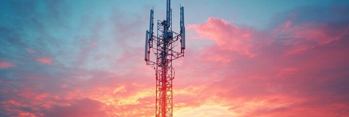 Naklejka premium Telecommunication tower with cellular antennas for 5g, 4g, 3g mobile internet