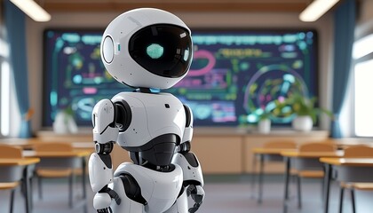 Image of a sophisticated robot of the future that helps human work