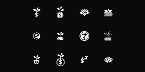 Set of Dollar sprout, Funding logo, Growing money symbol vector illustration