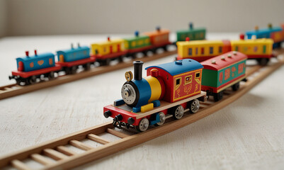 Naklejka premium Vibrant Wooden Toy Train Set on a Track