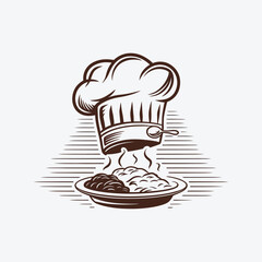  Chef restaurant logo design illustrations chef with tray of food Restaurant Logo Design