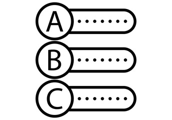 Icono negro de varias opciones a, b o c