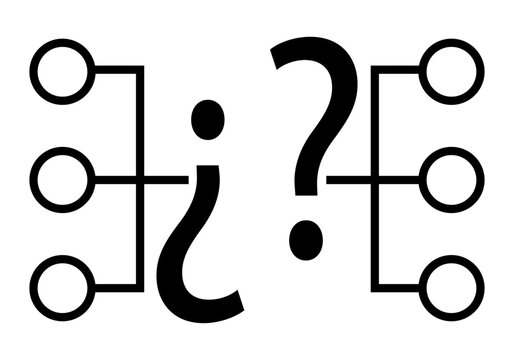 Icono negro de interrogaciones con varias opciones