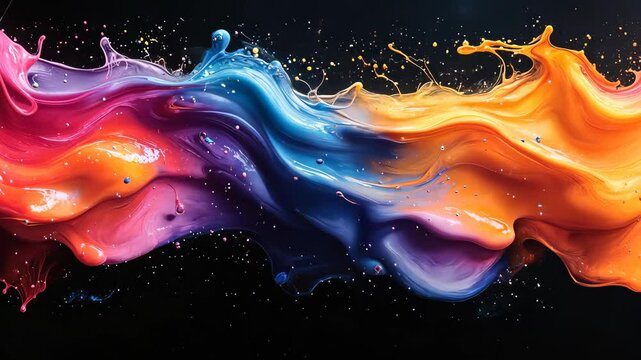 Colors colliding and splashing on black background