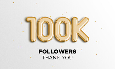100k followers celebration. Social media poster. Followers thank you lettering. 3D Rendering