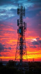 Telecommunication tower with cellular antennas for 5g, 4g, 3g mobile internet