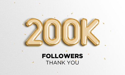 200k followers celebration. Social media poster. Followers thank you lettering. 3D Rendering