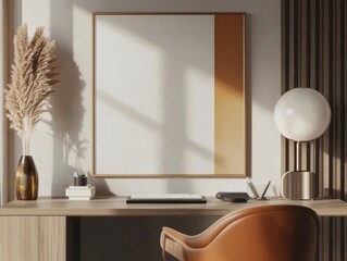 Minimalist Home Office with Large Mirror