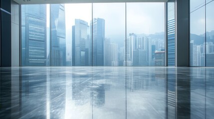empty ground floor with modern cityscape and office buildings