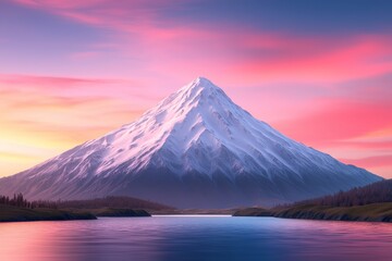 Fototapeta premium Majestic 3D Mountain Range with Rivers and Lush Valleys Under a Vibrant Sky