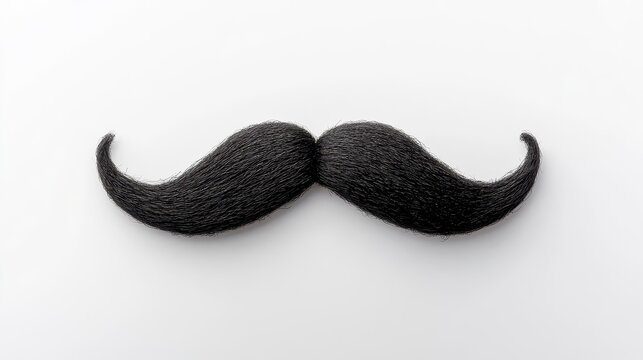 a bold black mustache stands out against a pristine white background, emphasizing its unique shape and style, perfect for playful design elements or humorous illustrations
