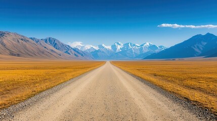 Karakoram Highway stretching across a vast plateau with distant mountain ranges on the horizon, Plateau Karakoram, Expansive, scenic, tranquil
