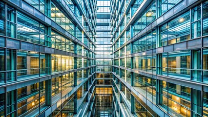 Fototapeta premium architectural abstract with glass facades and steel beams aerial view