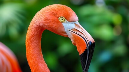Close Up of a Pink Flamingo with a Yellow Eye