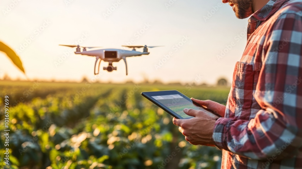 Poster drones enhance crop management in precision farming, promoting sustainable agriculture through innov