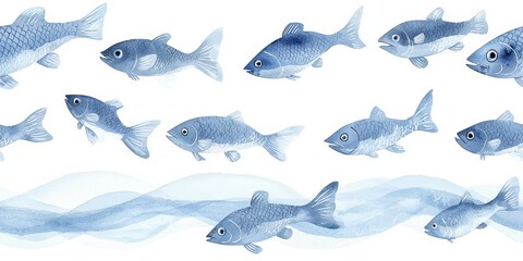 Fototapeta premium Assorted Stylized Freshwater and Marine Fish Swimming in Tranquil Waters