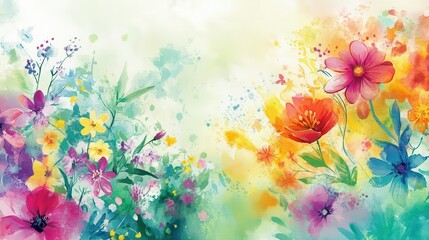 a vibrant watercolor spring banner bursts with lively colors and floral elements, celebrating the essence of renewal and joy, perfect for seasonal marketing or events