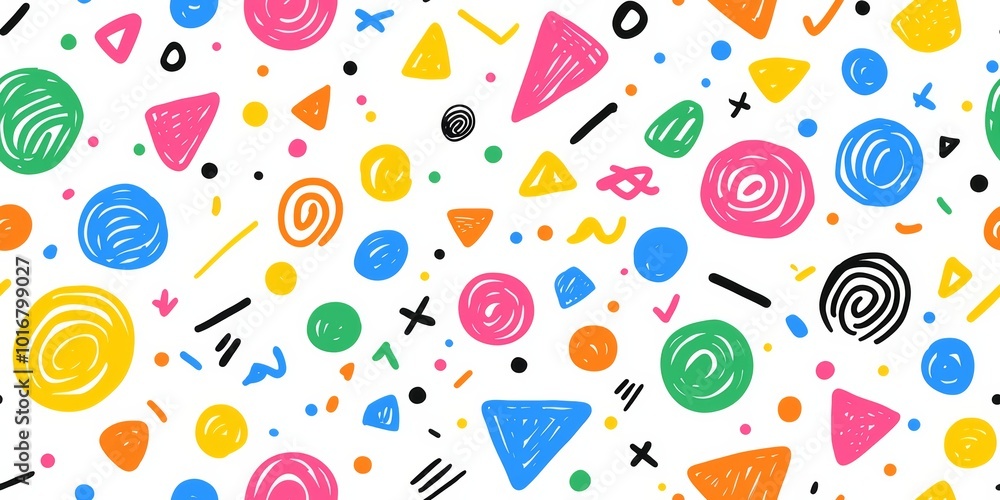 Poster colorful abstract hand drawn doodle background with playful shapes and patterns