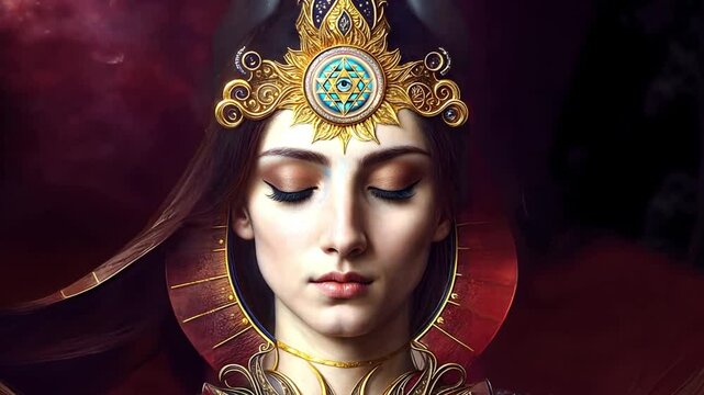 High priestess with golden sri yantra crown