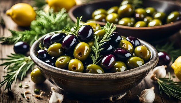 Marinated olives with fresh herbs, garlic, red wine vinegar and lemon zest
 - Powered by Adobe