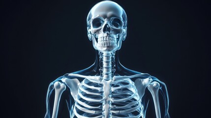 High-resolution 3D render of the human skeletal system, highlighting bones and joints in a clear, educational view of anatomy