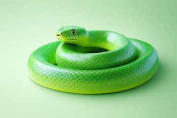 Obraz premium Green Snake on Pastel Background in Minimalist Style, Year of Wooden Green Snake Concept