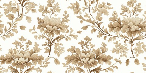 Elegant Floral Damask Wallpaper Pattern in Vintage Sepia Tones