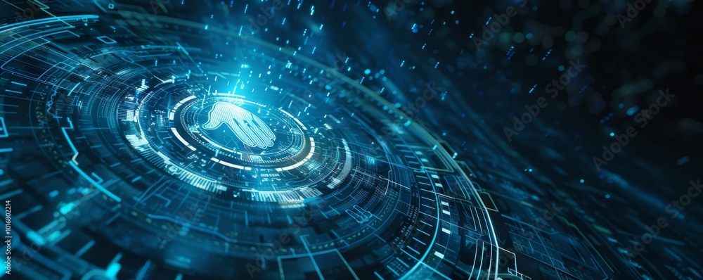 Aufkleber futuristic digital background featuring glowing data circles and light effects in blue tones, ideal 