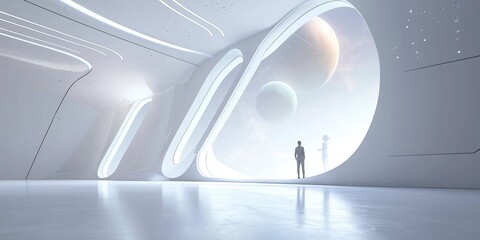 Futuristic showroom, spaceship interior