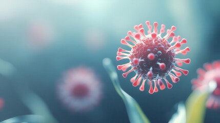 close-up focus on a singular virus, with a blurred background creating a sense of urgency and importance, providing ample copy space for educational purposes