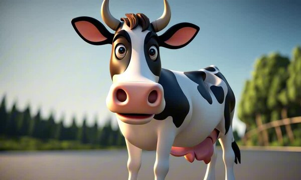 3d cow in a meadow cartoon digital art