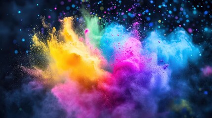 Obraz premium colorful powders of holi paint creating a vibrant explosion of colors in the air, reflecting the joy and celebration of the festival. the playful composition captures the spirit of unity and happiness