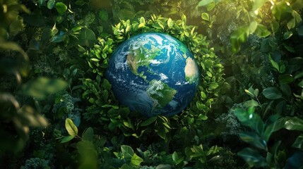 earth day theme highlighting a globe surrounded by greenery, symbolizing global awareness and the importance of environmental protection, set against a vibrant background of nature elements